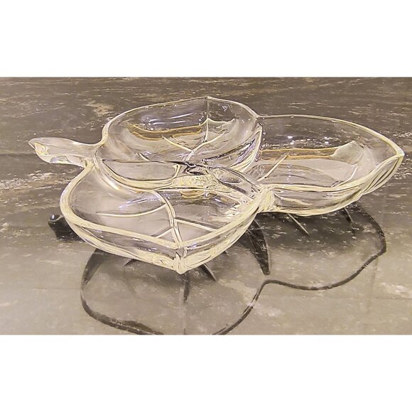 Hazel Atlas Vintage 3-Leaf Divided Glass Dish - Picture 2 of 3
